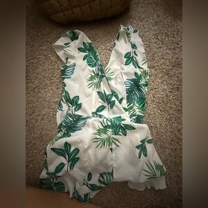 Tropical Leaf Print Wrap Romper